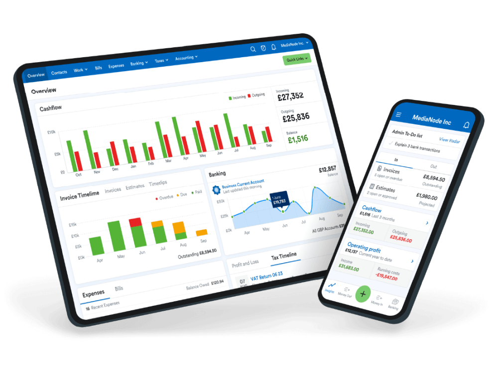 A tablet computer and a mobile phone showing the FreeAgent app.